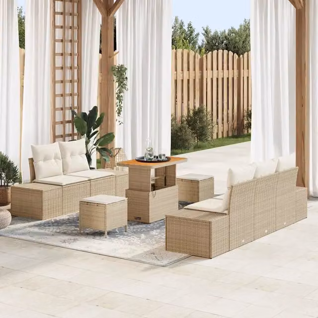 Set Divano da Giardino 8 pz Beige polyrattan 3362731