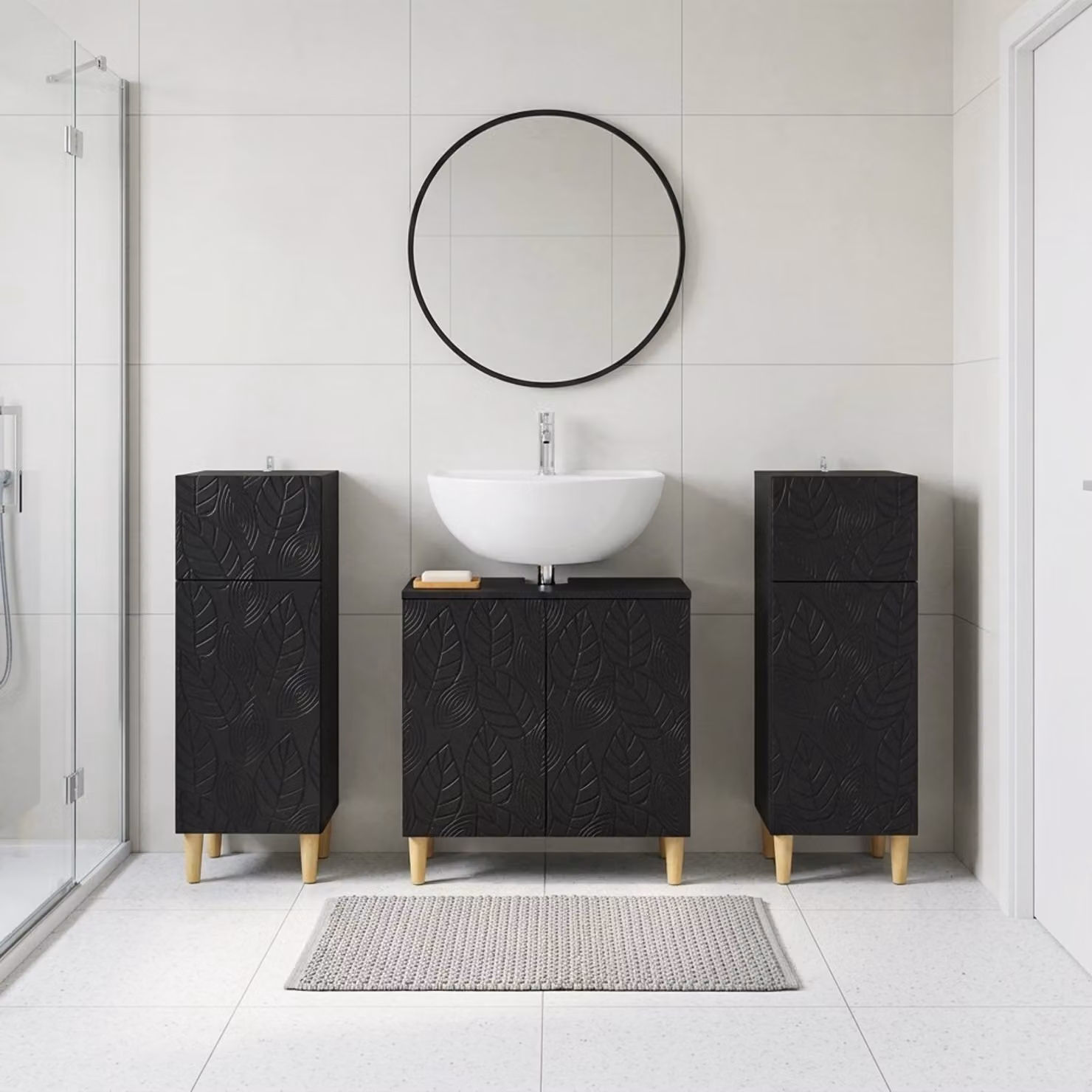 Set di mobili da bagno vidaXL DELFT in 3 pezzi nero opaco