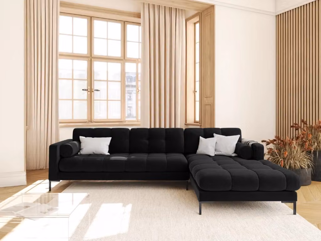 Divano angolare destro Bali di Cosmopolitan Design in velluto nero a 5 posti L/P/H: 293 x 185 x 75 cm – 2