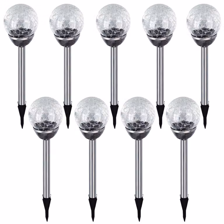 Set da 9 lampade solari a sfera a LED | Lampada solare a sfera in acciaio inossidabile | Lampada da giardino, lampada solare, lampada da sentiero, illuminazione da giardino