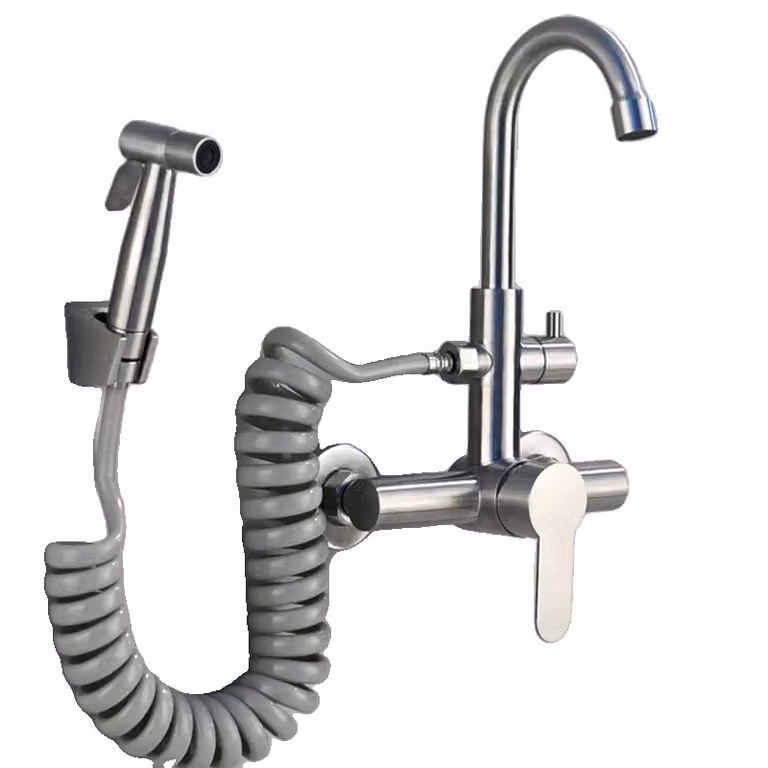 Miscelatore per cucina, acciaio inossidabile 304, girevole, con due fori, finitura nichel