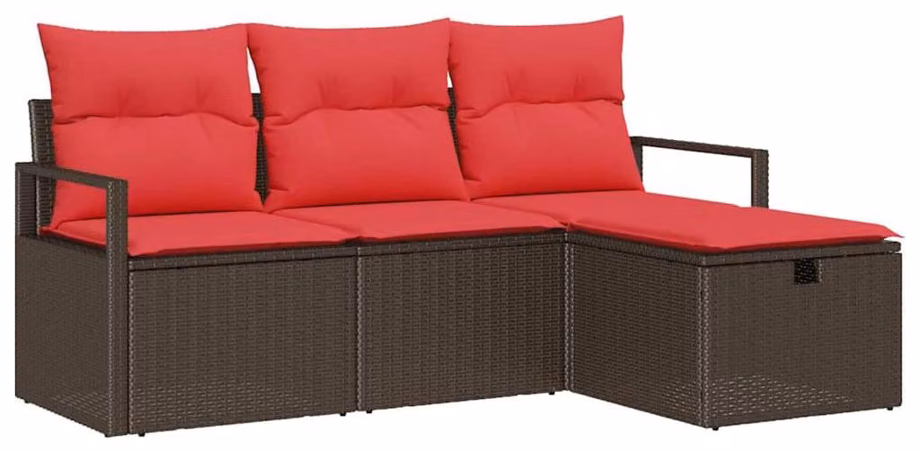Set di divani da giardino, 4 pezzi, color marrone, in rattan sintetico
