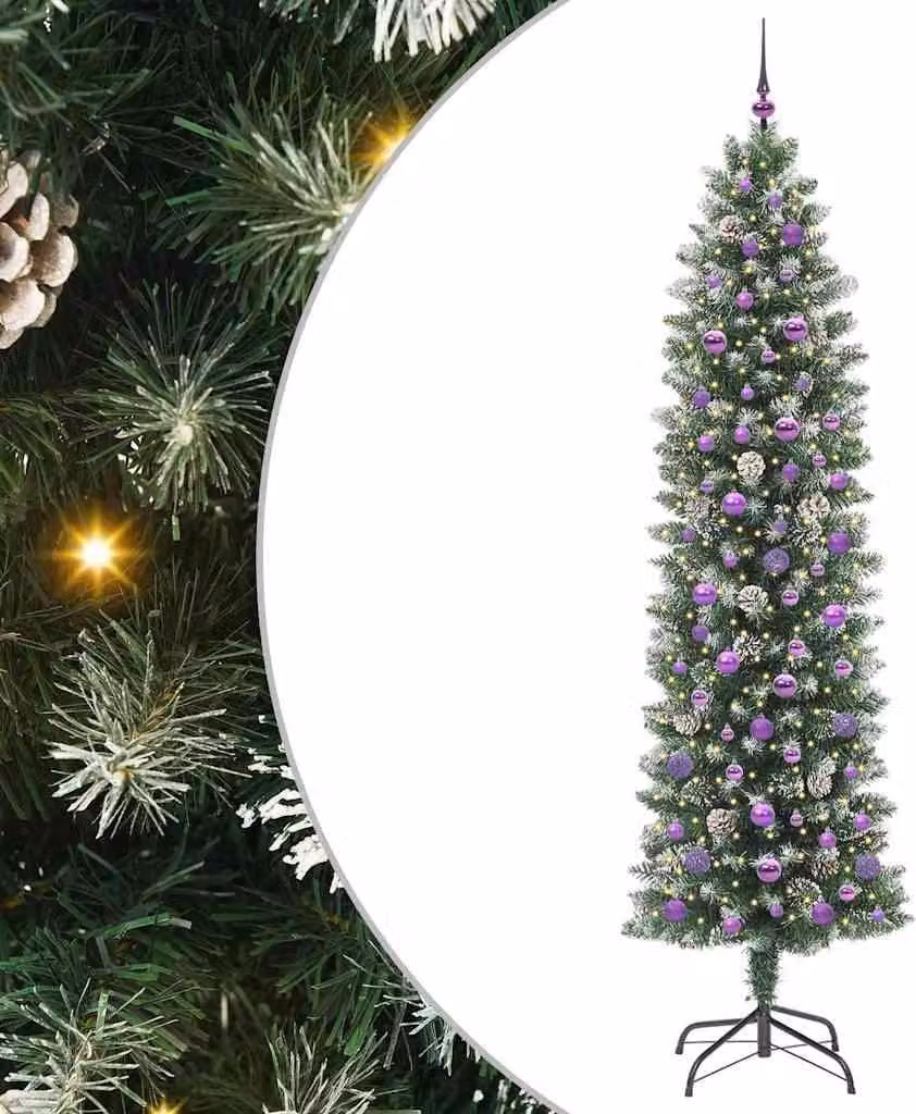 Albero di Natale Artificiale Sottile Verde e Bianco 240 cm