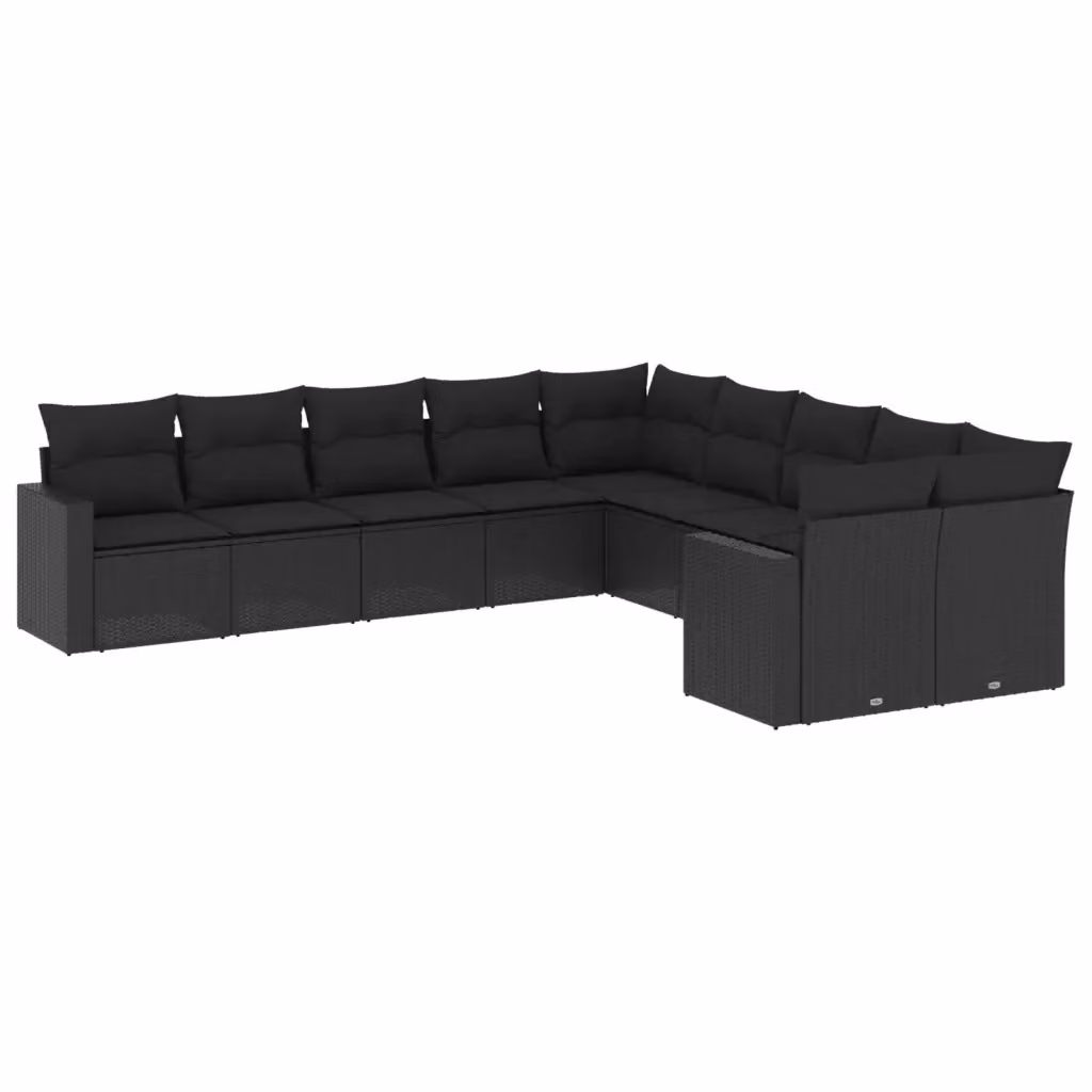 Set di Divani da Giardino vidaXL 10 Pezzi in Polyrattan Nero con Cuscini Imbottiti e Rivestimenti Rimovibili – 2