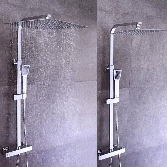 Testina doccia termostatica - Set doccia a pioggia - Esperienza di doccia rilassante - Temperatura costante - 40 cm - Argento