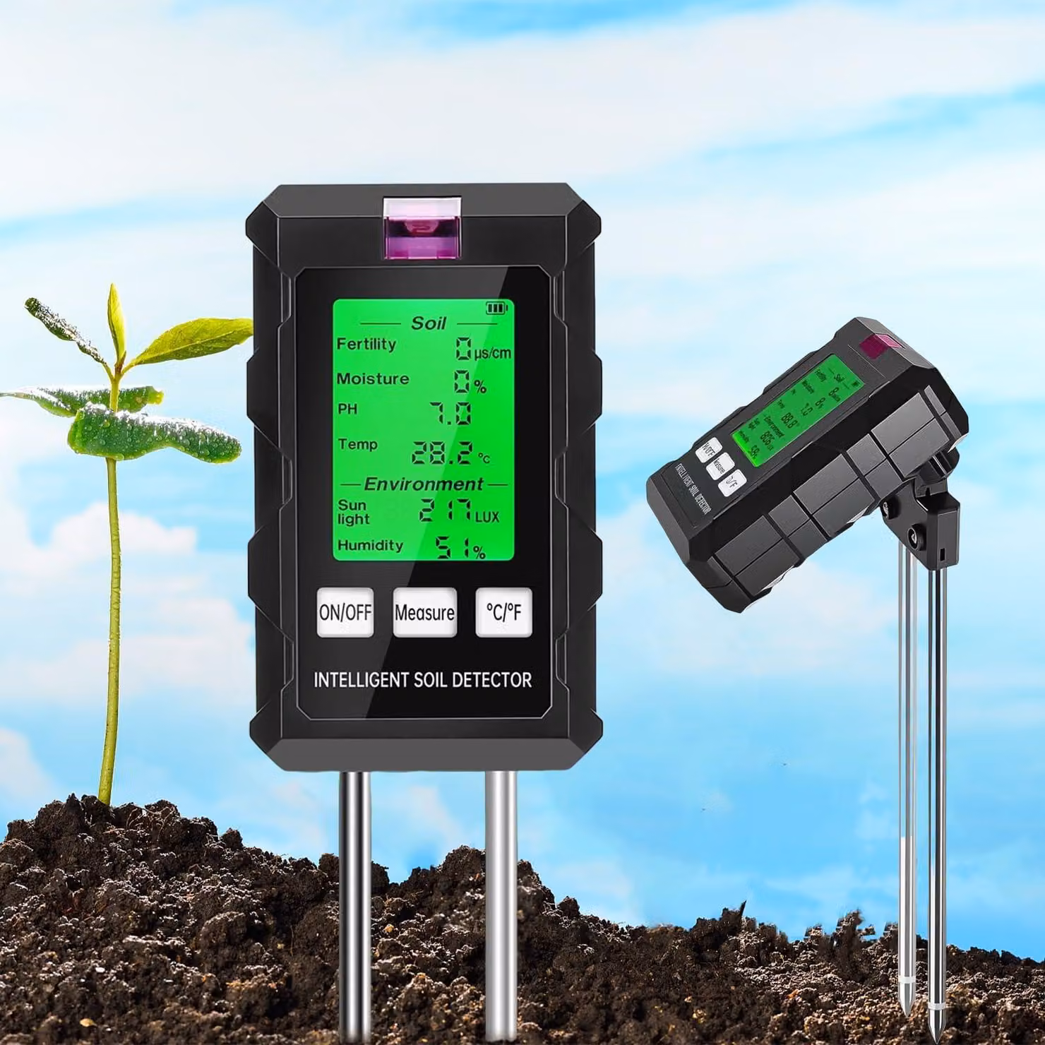 Misuratore di pH del terreno 6-in-1, con rotazione a 90 gradi, per l'uso in giardino