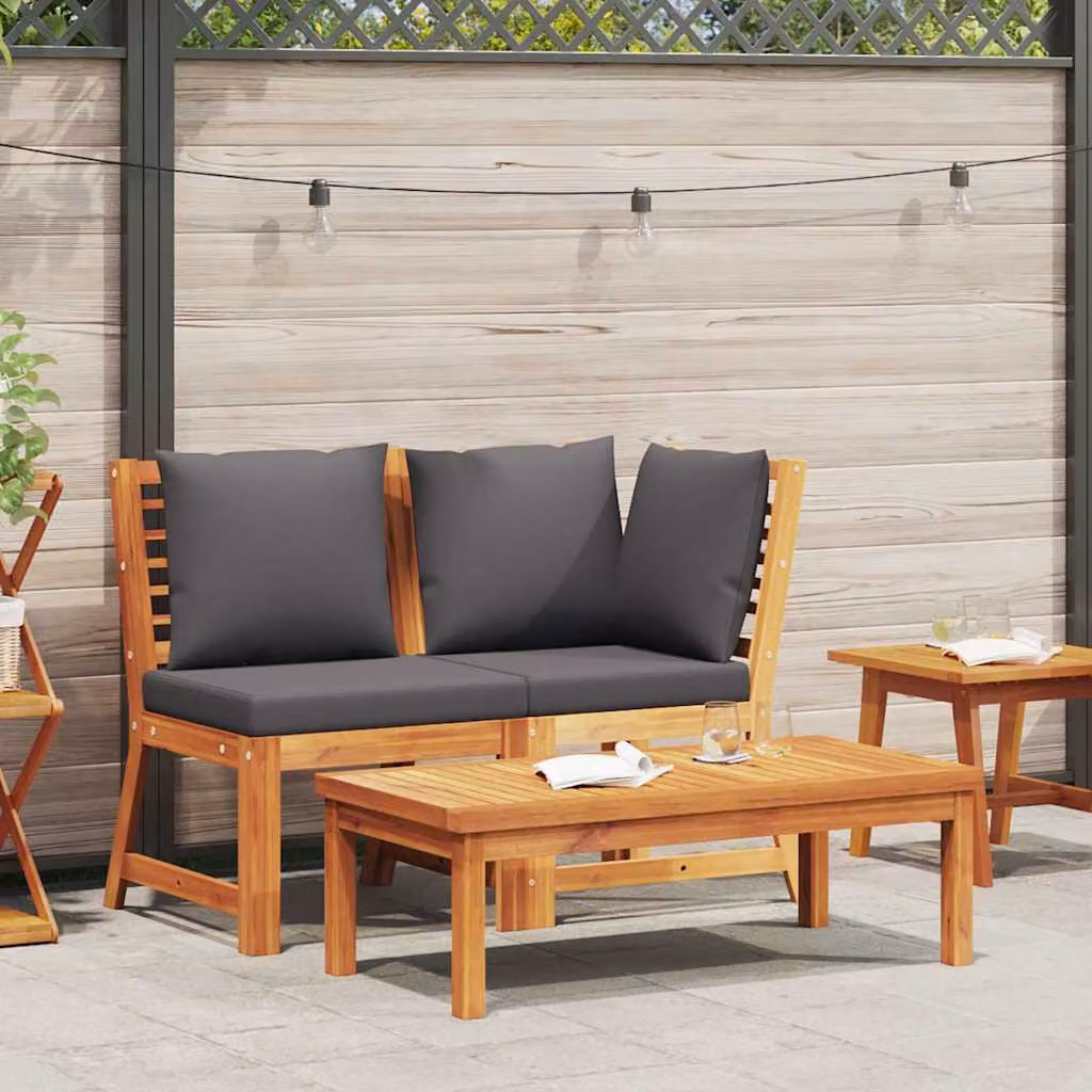 Set di Divani da Giardino vidaXL a Forma di L in Legno di Acacia con Cuscini Grigio Scuro e Tavolino da Esterno – 1