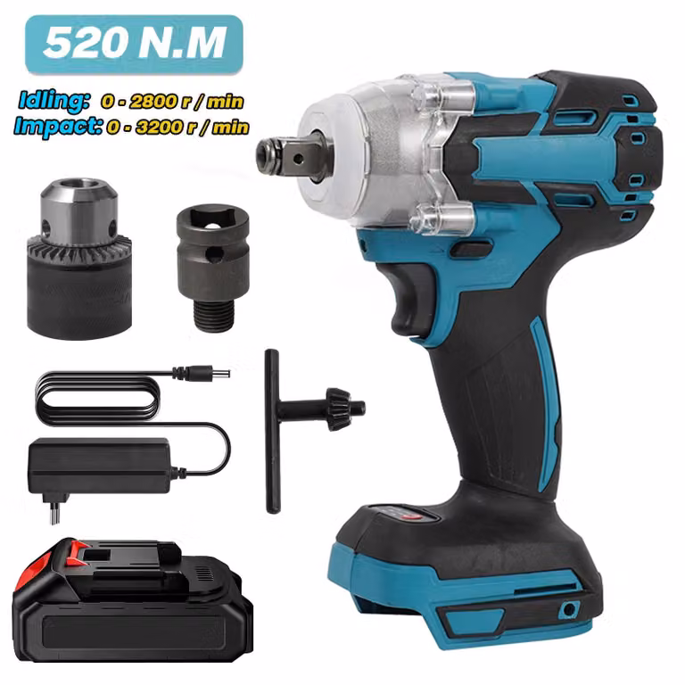 Chiave a percussione elettrica brushless da 520 Nm, 1/2 pollice, senza fili. Trapano a mano con batteria agli ioni di litio, utensile elettrico compatibile con batterie da 18V