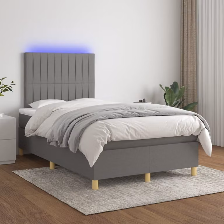 The Living Store Letto a molle con materasso e LED in tessuto grigio scuro 120x200 cm