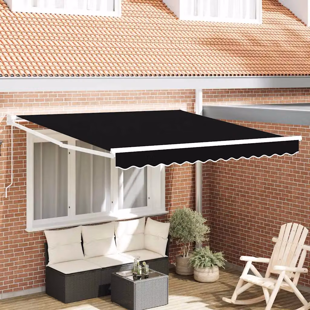 Tenda retrattile vidaXL con bracci pieghevoli in alluminio e tessuto in poliestere, Nero, L: 300 cm, P: 250 cm, H: 165 cm