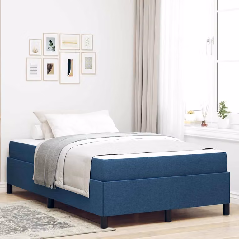 Letto a molle vidaXL in tessuto blu con struttura in legno con L: 120 cm, P: 200 cm