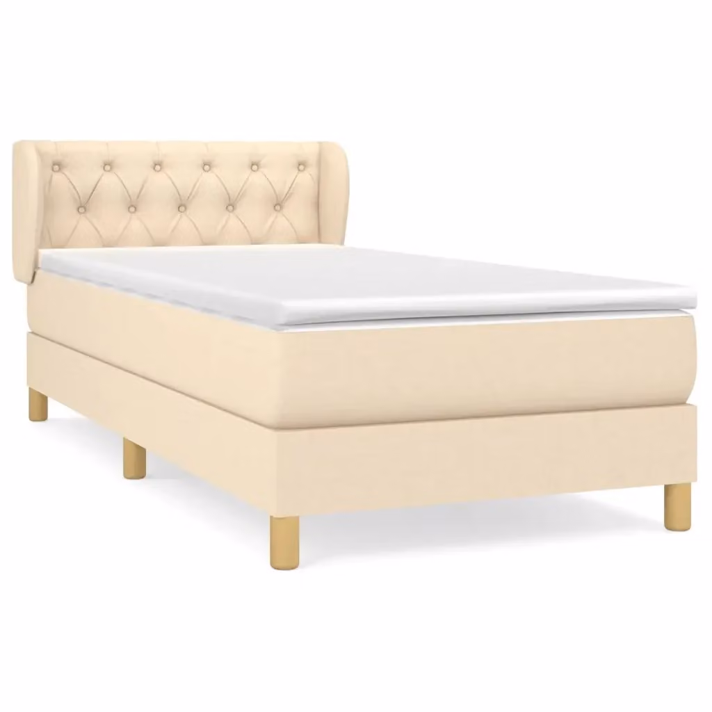 vidaXL Giroletto a Molle con Materasso Ibrido in Tessuto Beige e Bianco L/P/H: 203 x 83 x 88 cm – 2