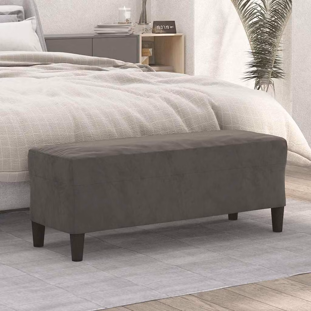 Panca vidaXL in velluto grigio con struttura in legno, L 100 x P 35 x H 41 cm