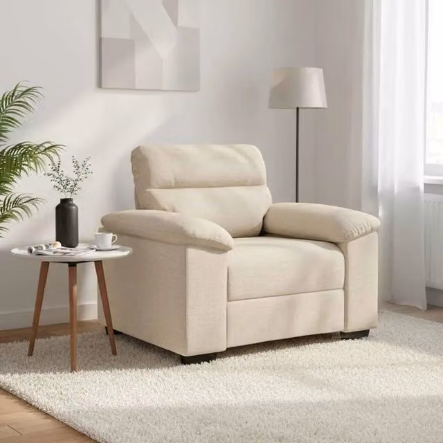Poltrona Lounge Moderna Beige con Braccioli e Rivestimento in Tessuto L/P/H: 100 x 81 x 84 cm