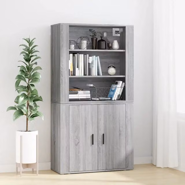 Credenza moderna vidaXL in legno multistrato grigio, sospesa a parete, L: 70 cm, P: 33 cm, H: 80 cm