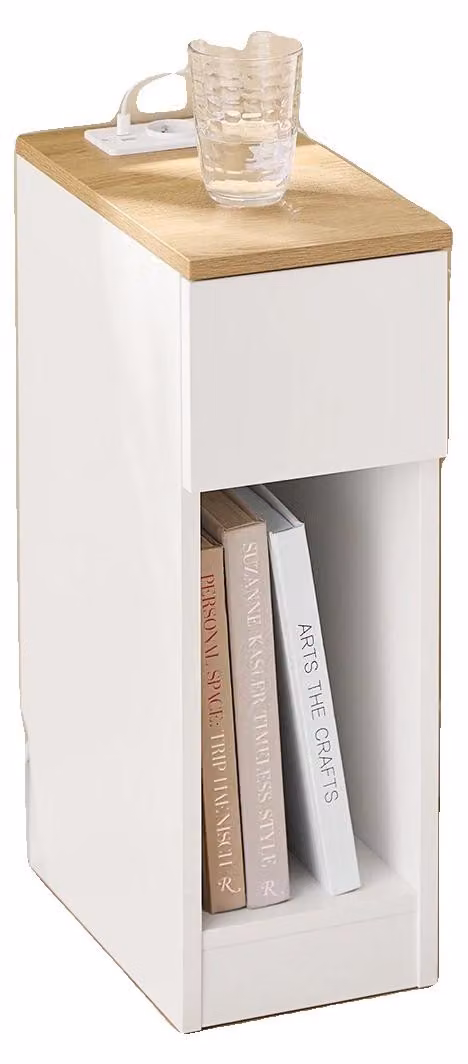 Comodino, design compatto, ripiano aperto, BIANCO