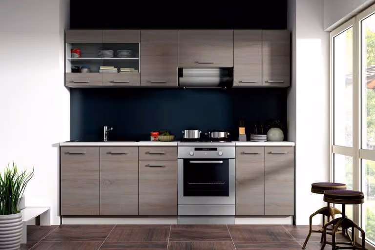 Cucina Dave 240 cm: angolo cottura / blocco cucina regolabile in rovere Sonoma Truffle