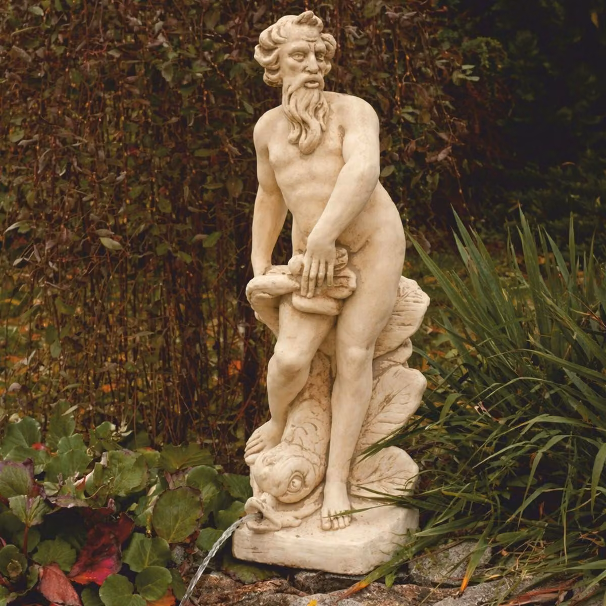 Casa Padrino Scultura in stile liberty Nettuno con pesci Beige H. 132 cm