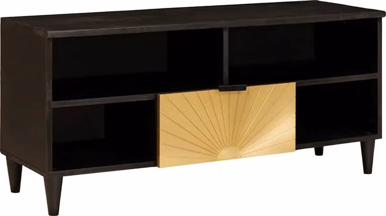 Mobile TV Nero e Oro 100 x 33 x 46 cm Legno multistrato