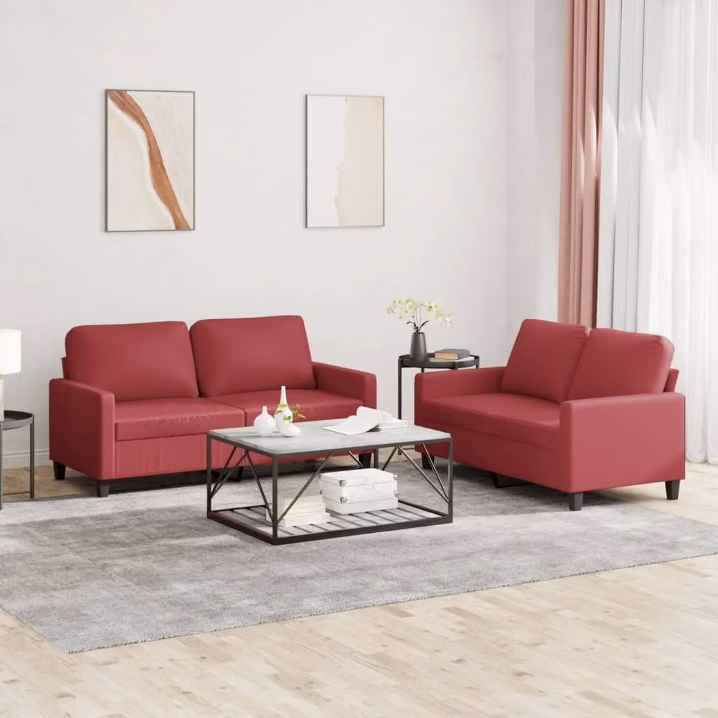 Maison Exclusive - Set divano a 2 posti con cuscini in ecopelle color bordeaux