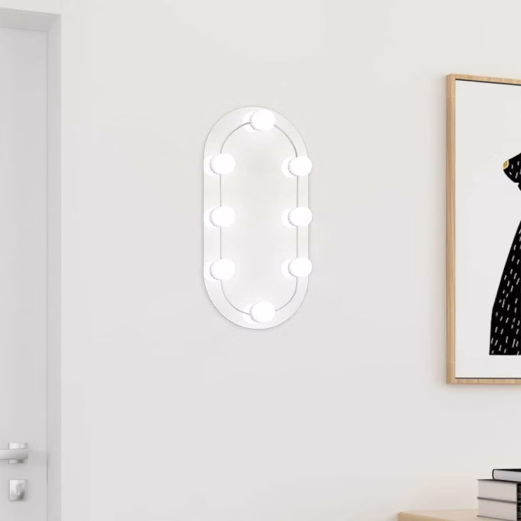 Specchio Ovale con Luci LED vidaXL in Vetro, Nero o Argento, L: 40 cm, H: 20 cm