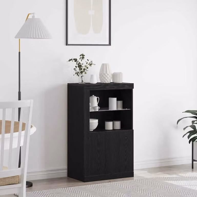 Madia moderna vidaXL con illuminazione LED integrata in legno MDF, colore Nero, L: 60,5 cm, P: 37 cm, H: 100 cm