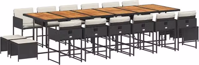 Set da Pranzo da Giardino 17 pz con Cuscini Nero in Polyrattan 3278138
