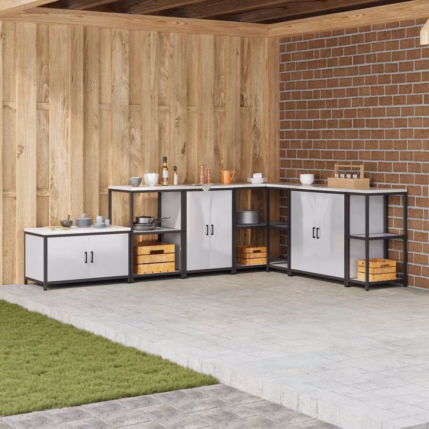 vidaXL Mobile Wall Unit per Cucina o Giardino in Metallo e MDF, Argento e Bianco, L/P/H: 60 x 25,98 x 92 cm