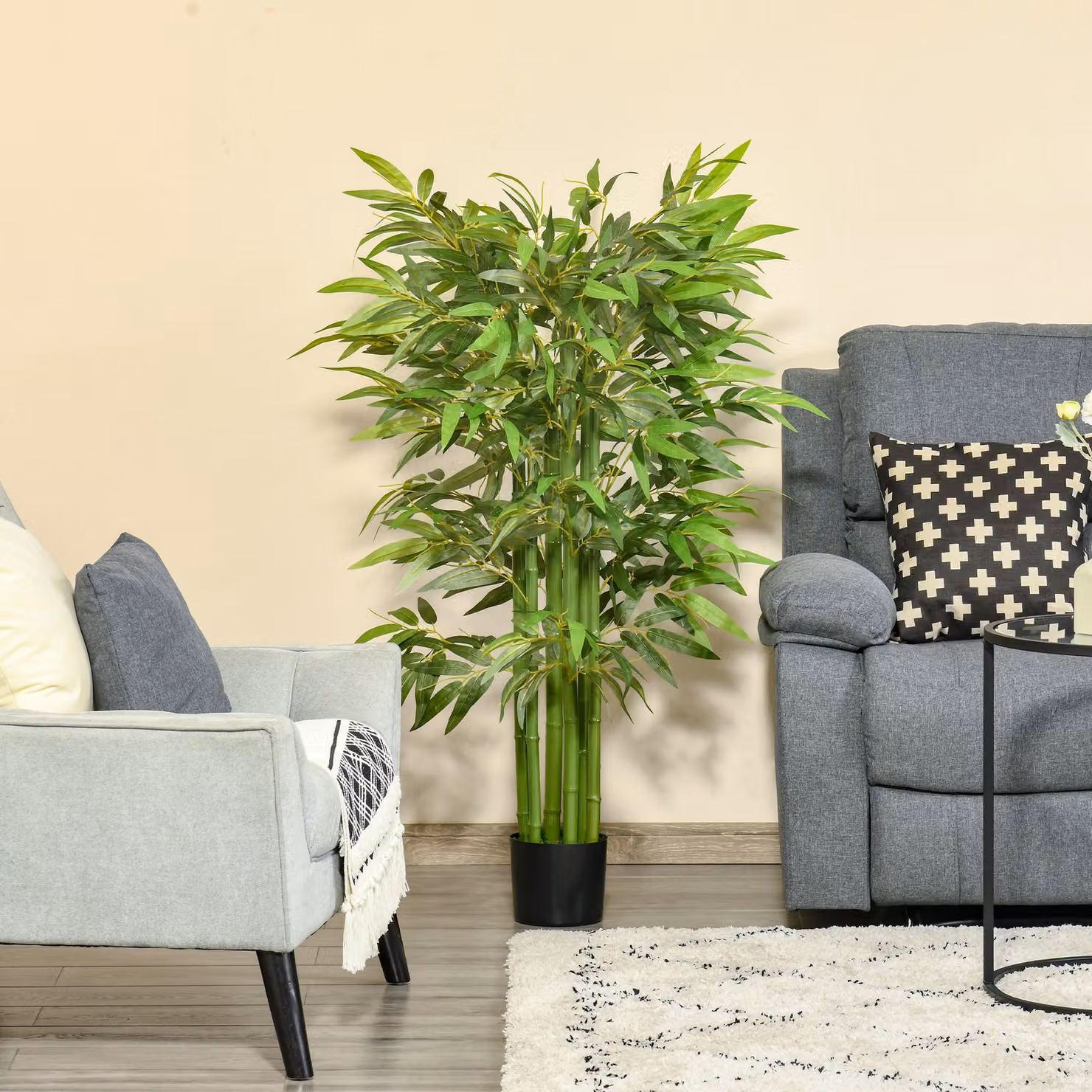 Pianta Finta Bambù HOMCOM Verde con Vaso, Bambù Artificiale Realistico per Interno ed Esterno, Altezza: 140 cm – 2