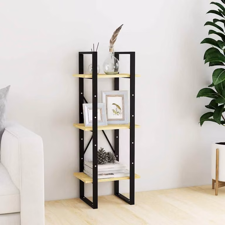 Libreria industrial vidaXL in legno massello di pino con 3 ripiani, colore marrone e nero, L 40 cm x P 30 cm x H 105 cm
