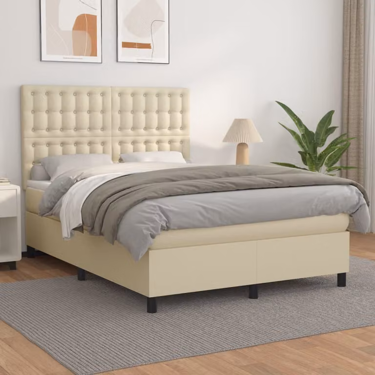 Maison Exclusive - Letto boxspring con materasso color crema 140x190 cm in ecopelle