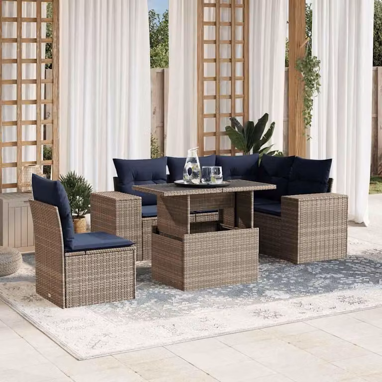 Maison Exclusive - Set di 6 divani da giardino con cuscini, grigio, polyrattan