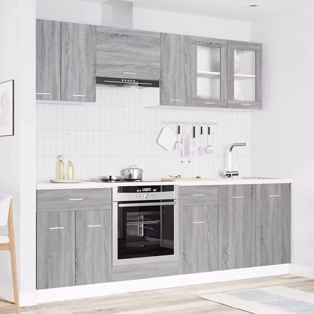 Unità Cucina Moderna vidaXL in Legno e MDF Grigio con Ante a Battente e Ripiani Interni L: 127,5 cm, P: 46,0 cm, H: 81,5 cm