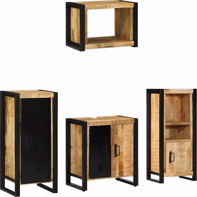 Set di mobili per il bagno 4 pz Marrone e Nero 3305664