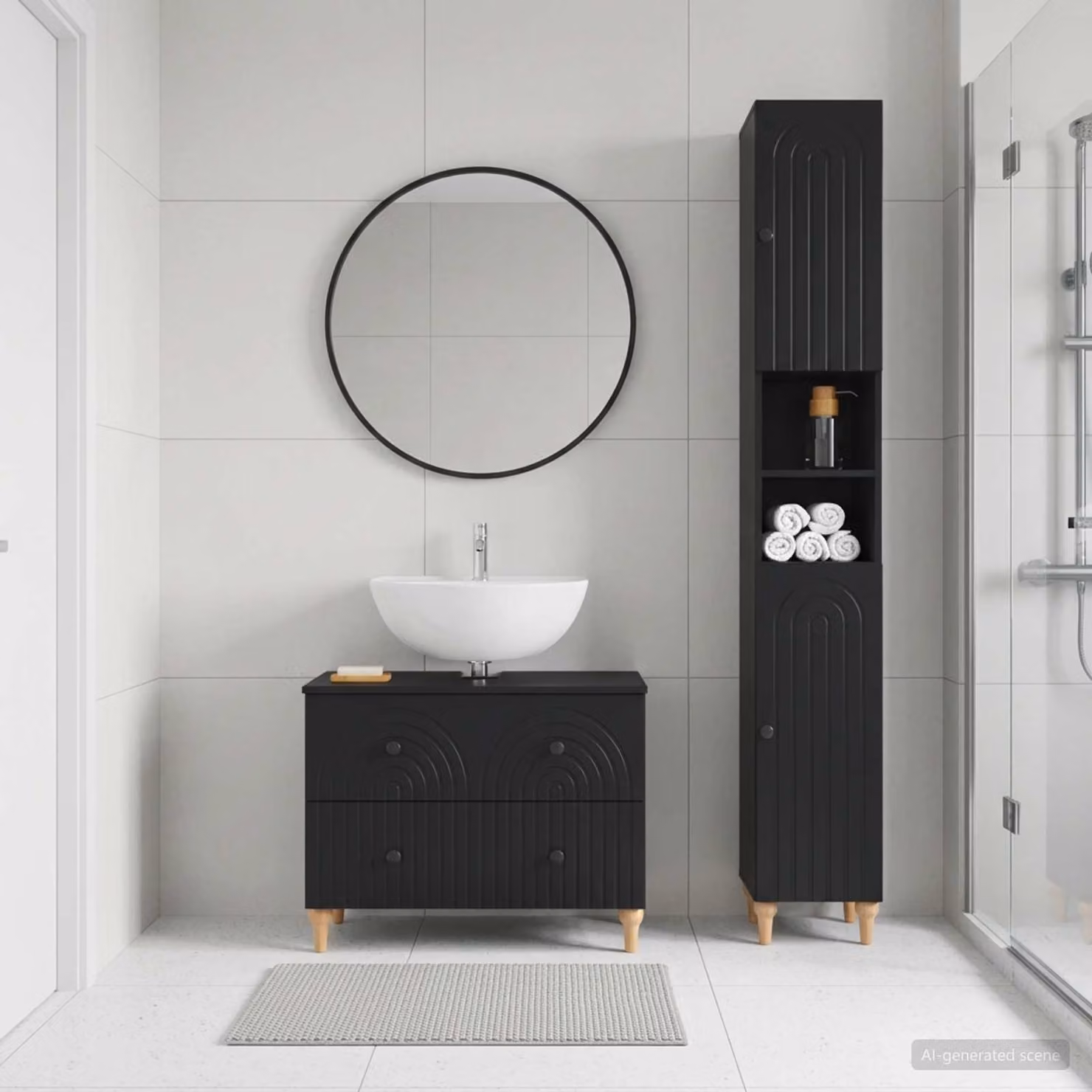 Set di mobili da bagno moderno vidaXL ALKMAAR composto da 2 pezzi in nero opaco con armadietto a muro e mobile sottolavabo
