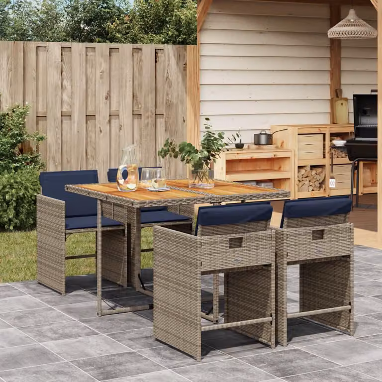 Maison Exclusive - Set da pranzo da giardino da 5 pezzi con cuscini, grigio, polyrattan