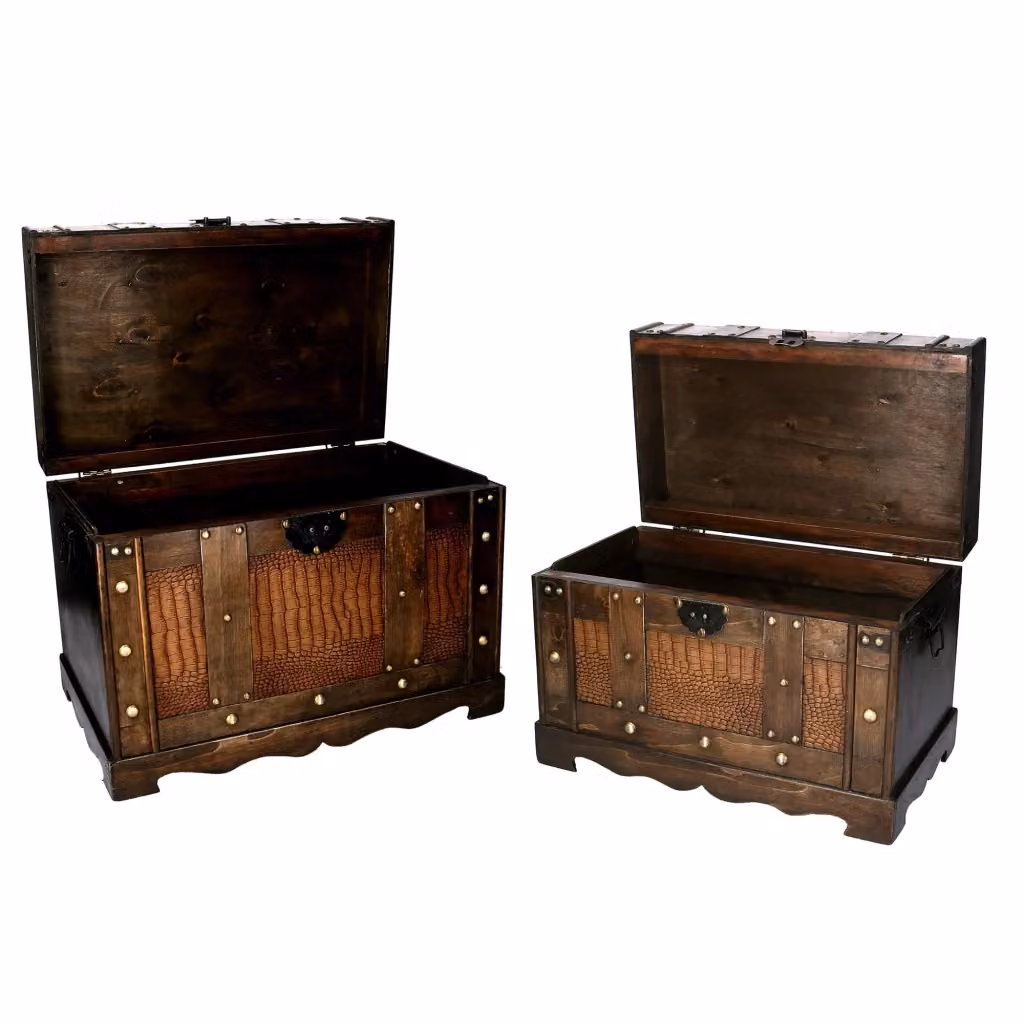 Set di 2 Baule in Legno Marrone Stile Rustico GIORDANOSHOP – 2