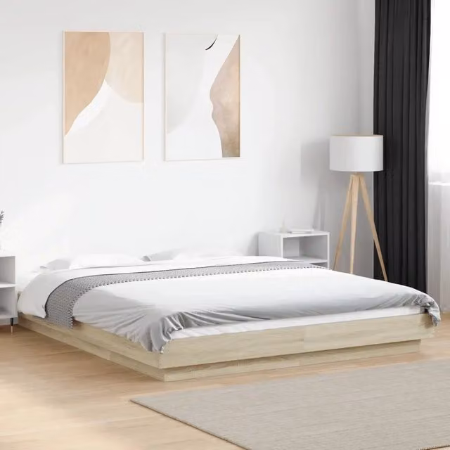 Giroletto Luci LED-Struttura Letto con LED Rovere Sonoma 160x200 cm Legno Multistrato 838206