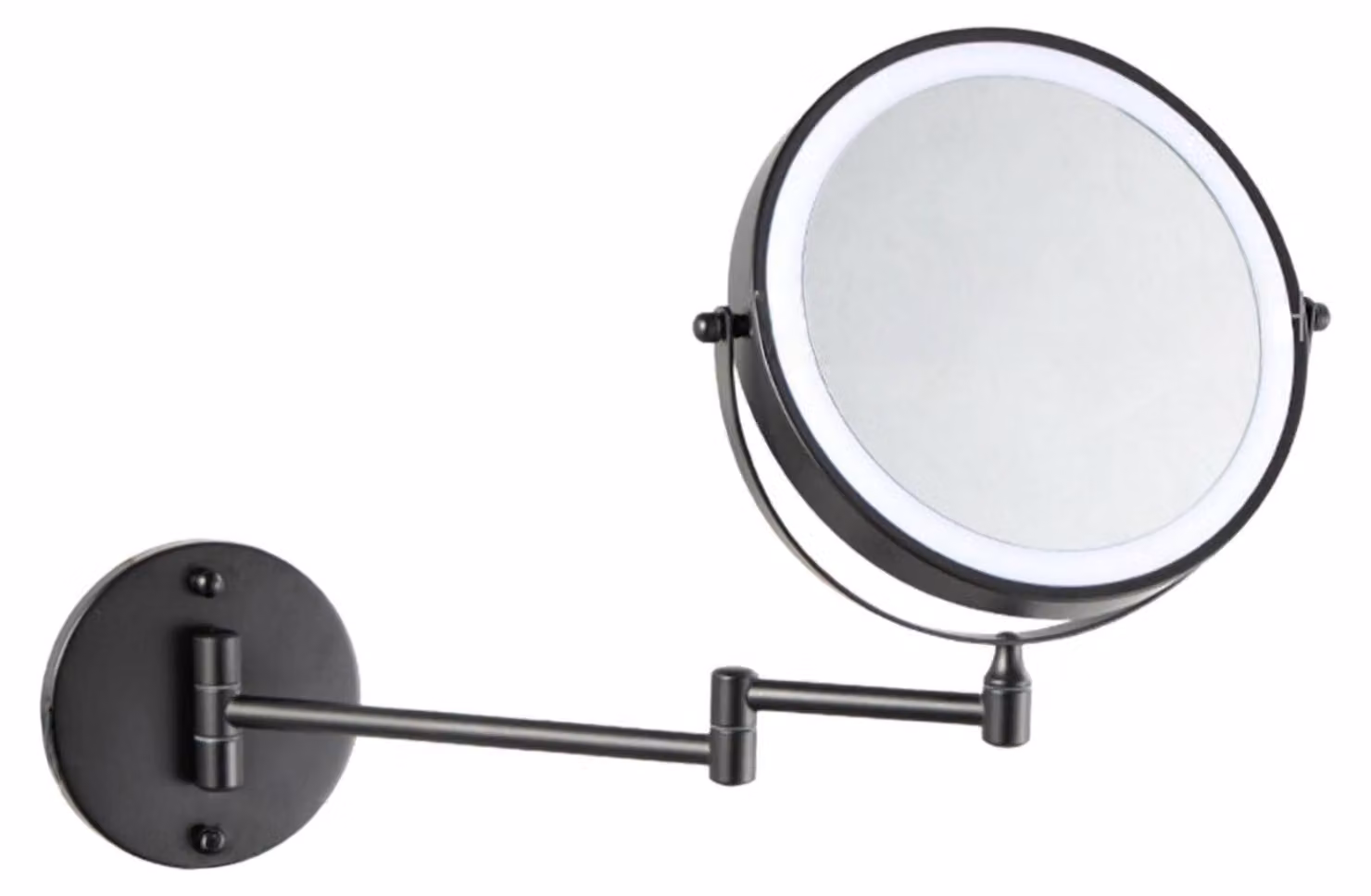 Specchio da trucco a LED ZELURXX da 8 pollici, da parete, a doppia faccia, ingrandimento 3X, orientabile a 360°, 3 tonalità di luce, nero