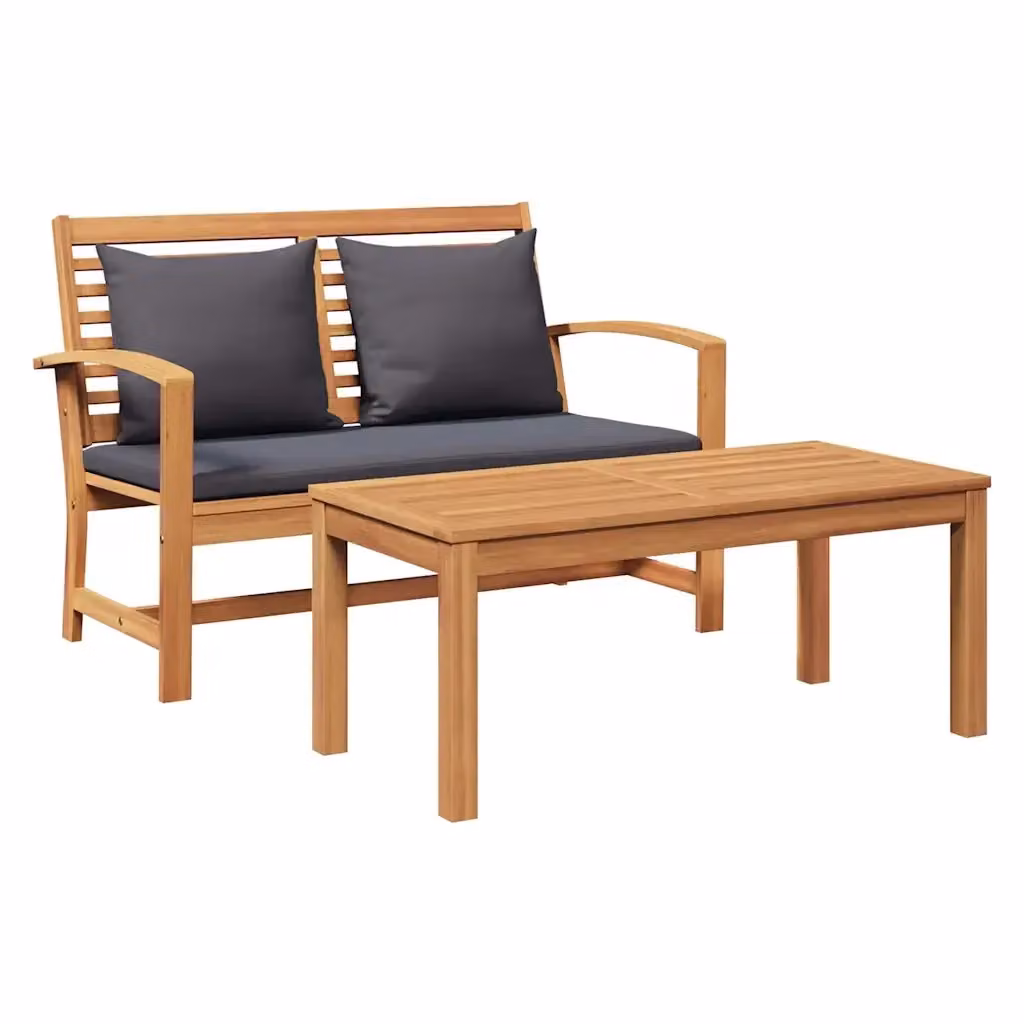 Panchina da giardino in legno di teak con cuscini marroni e grigi L: 110 cm, P: 66 cm, H: 76 cm – 2