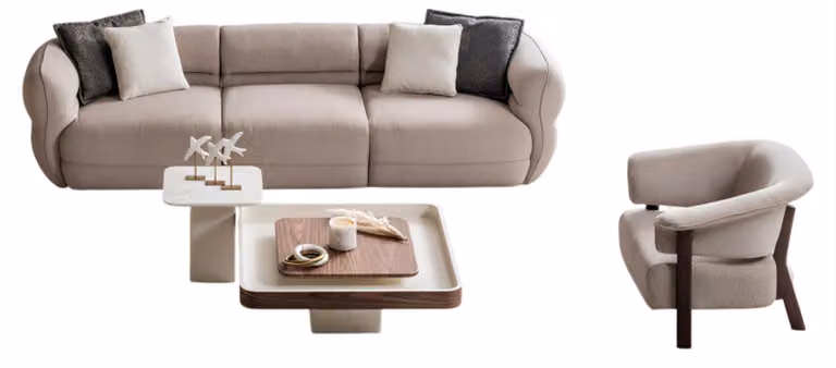 Stilvolles Sofa Set mit Sessel und Designer Couchtisch in Beige