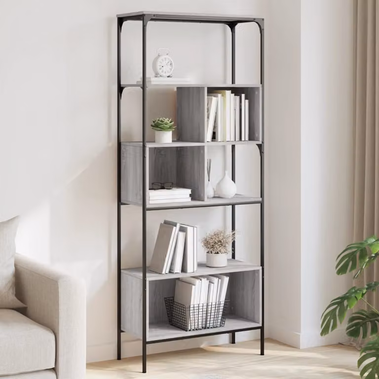 Libreria vidaXL con 5 Ripiani in Stile Industrial, Colore Grigio, L/P/H: 76 x 33 x 188,5 cm