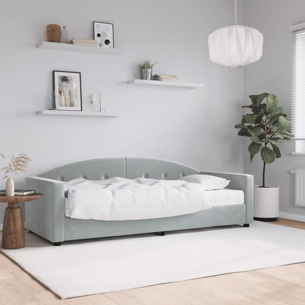 vidaXL Divano Letto in Velluto Grigio con Materasso L/P/H: 200 x 80 x 75 cm