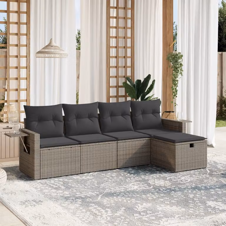 vidaXL Set Divano da Giardino a L 5 pz con Cuscini Grigio in Polyrattan e Acciaio