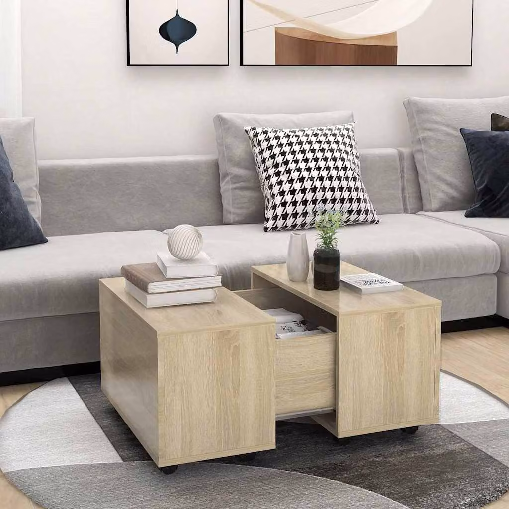Tavolino da salotto estensibile vidaXL in legno color rovere, L/P/H: 60 x 60 x 38 cm