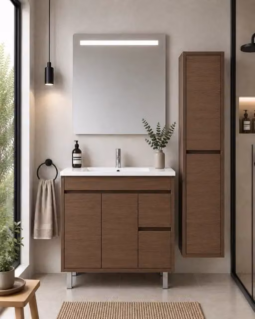 Mobile bagno con lavabo ORIGENBATH ISQUIA senza specchio 90x40 cm frassino tea con colonna