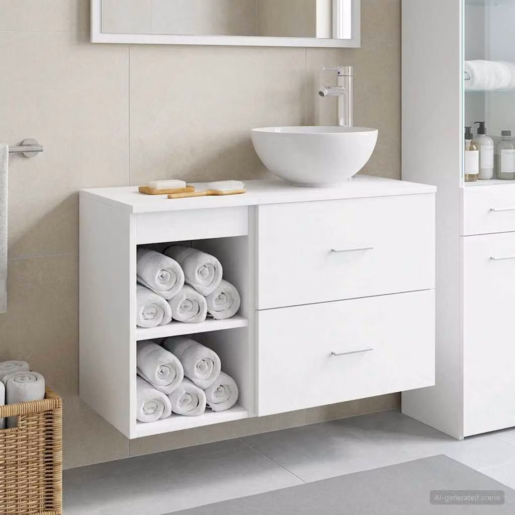 Set di mobili per il bagno moderno vidaXL composto da 2 pezzi in bianco opaco e legno MDF