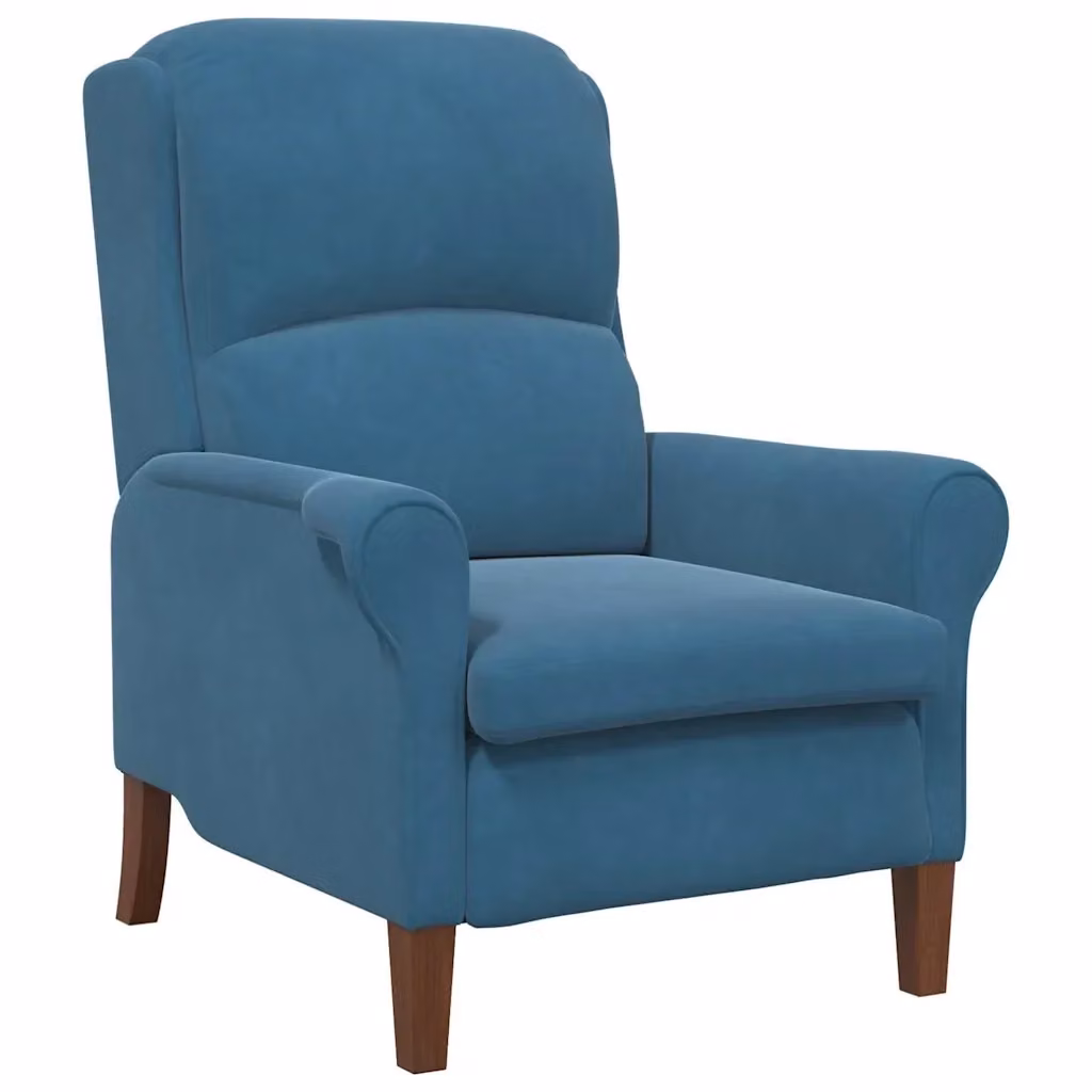 Poltrona moderna in velluto blu vidaXL con braccioli e struttura in legno – 2