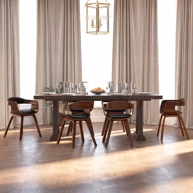 Set di 6 sedie da pranzo vidaXL in legno e similpelle nera con braccioli e finitura opaca