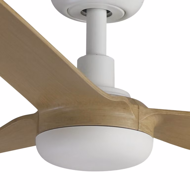 FARO BARCELONA Ventilatore Punt M, DC, bianco/legno chiaro M, Bianco / Opale, Soggiorno / Sala da pranzo, Metallo, Moderno